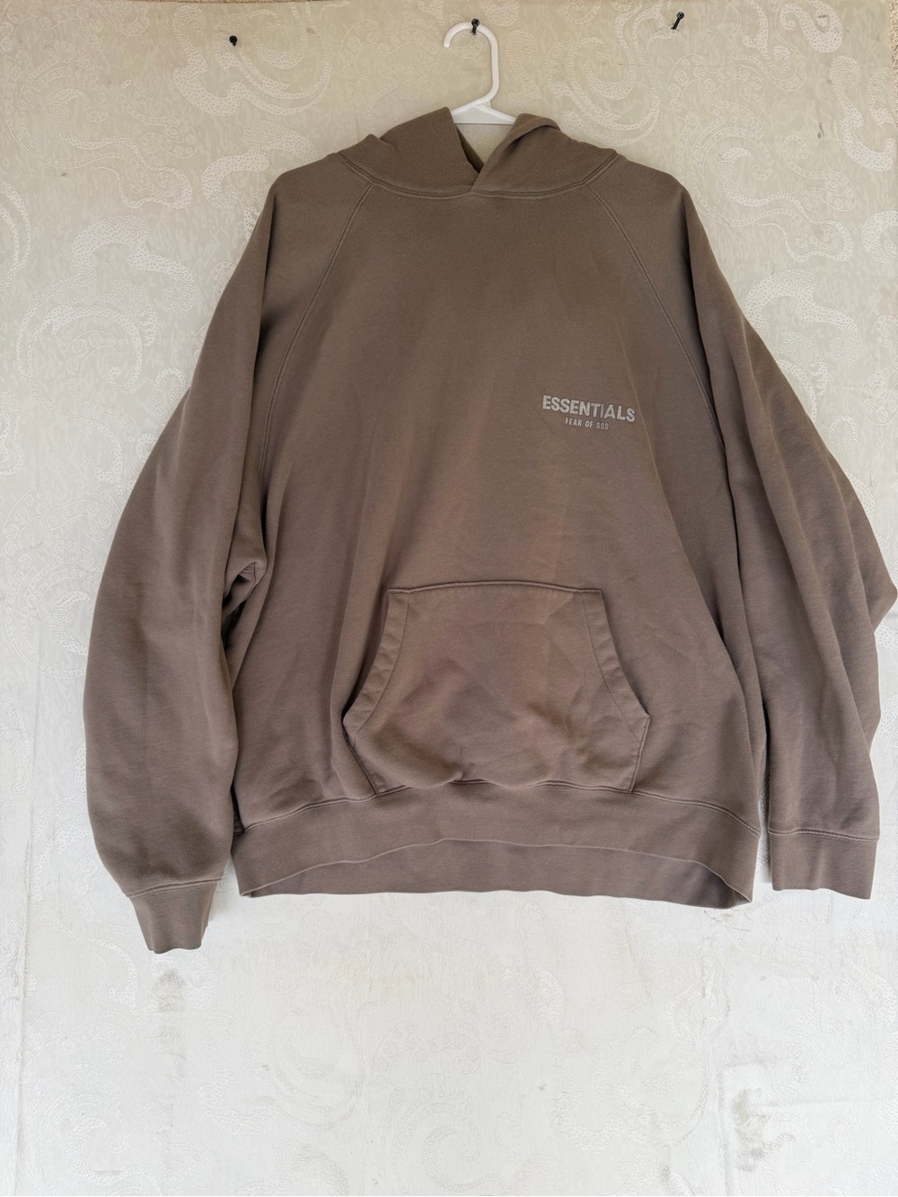 Essentials Brown Crewneck Hoodie with Kangaroo Pocket